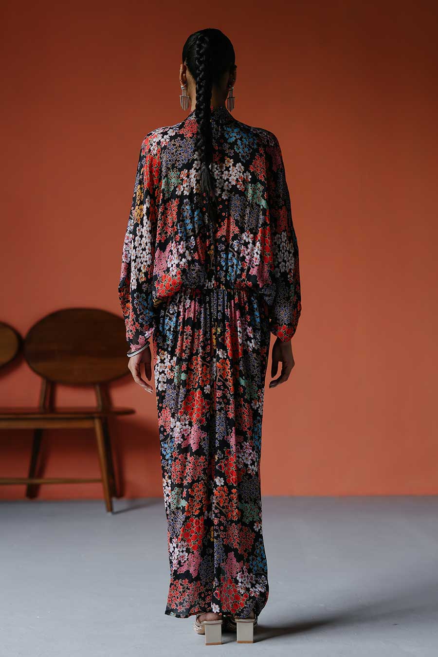 Printed Ruched Long Jap Dress