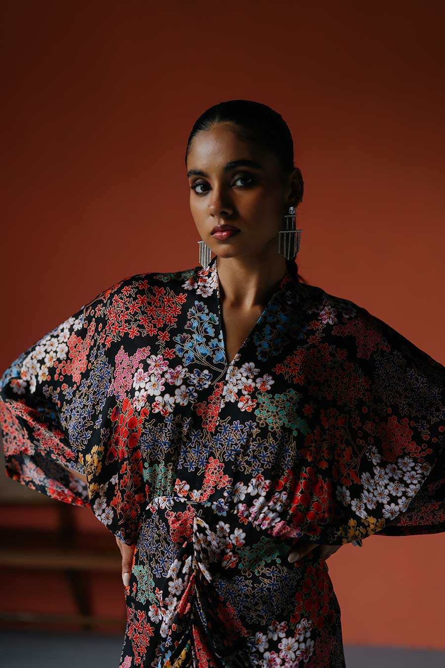 Printed Ruched Long Jap Dress