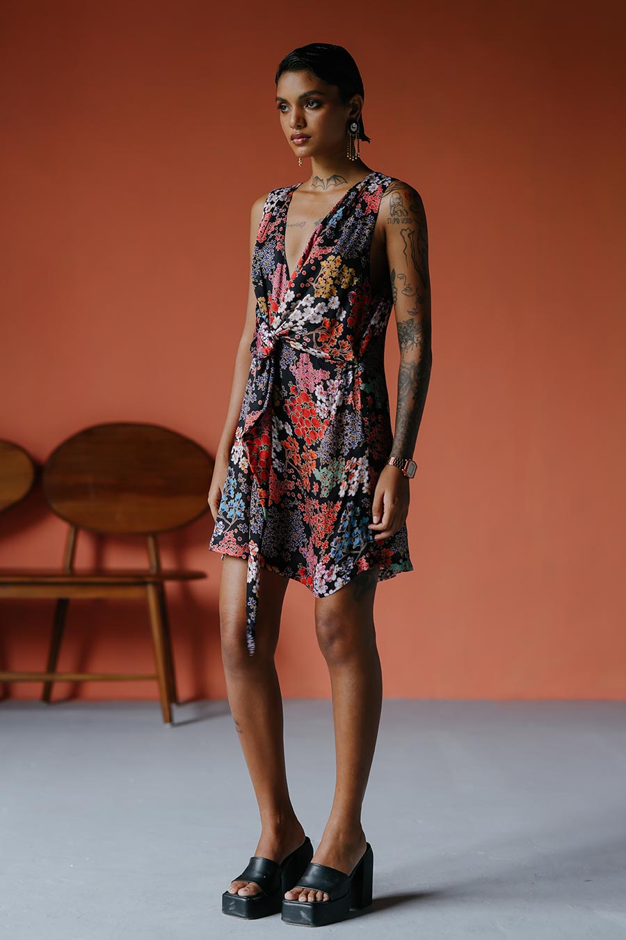 Printed Little Black Short Dress