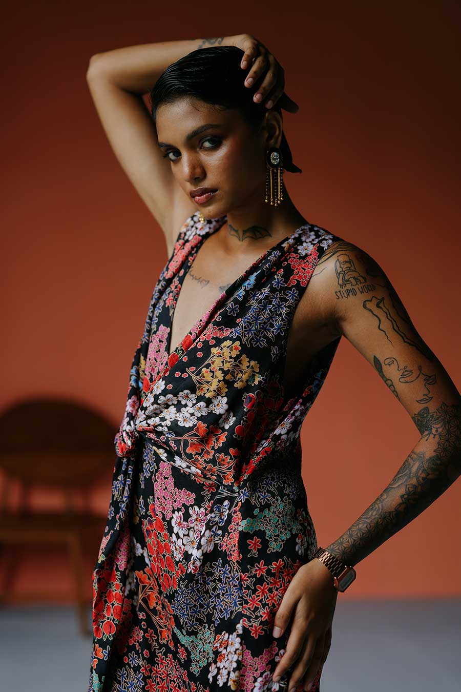 Printed Little Black Short Dress