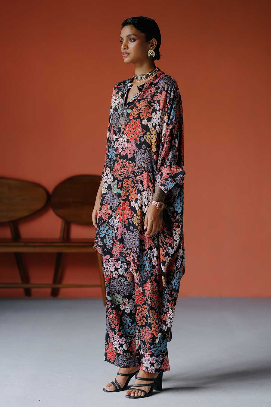 Printed Short Kaftan & Pant Co-Ord Set