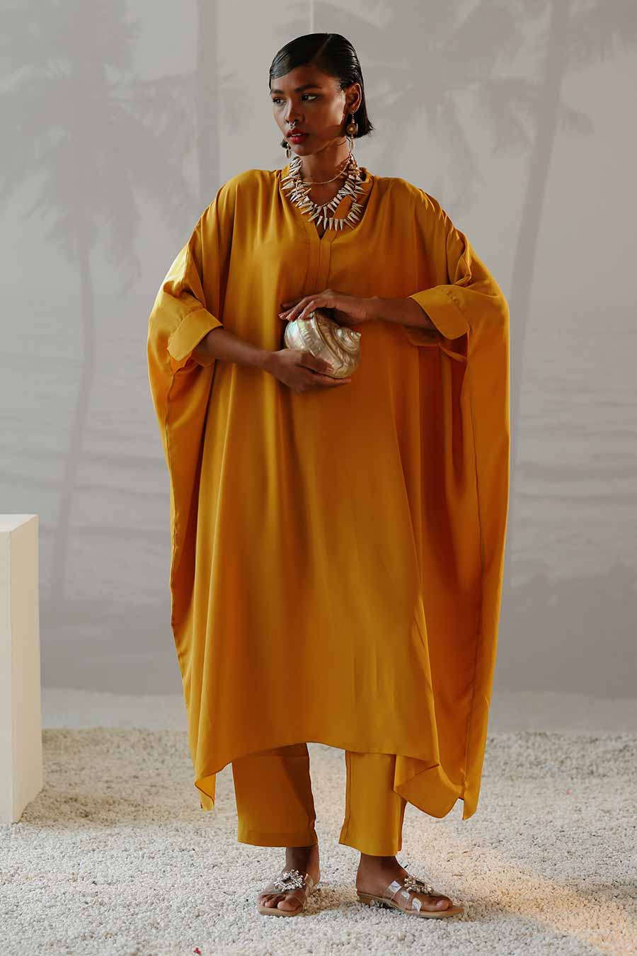 Mustard Long Kaftan & Pant Co-Ord Set