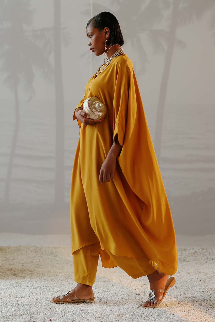 Mustard Long Kaftan & Pant Co-Ord Set