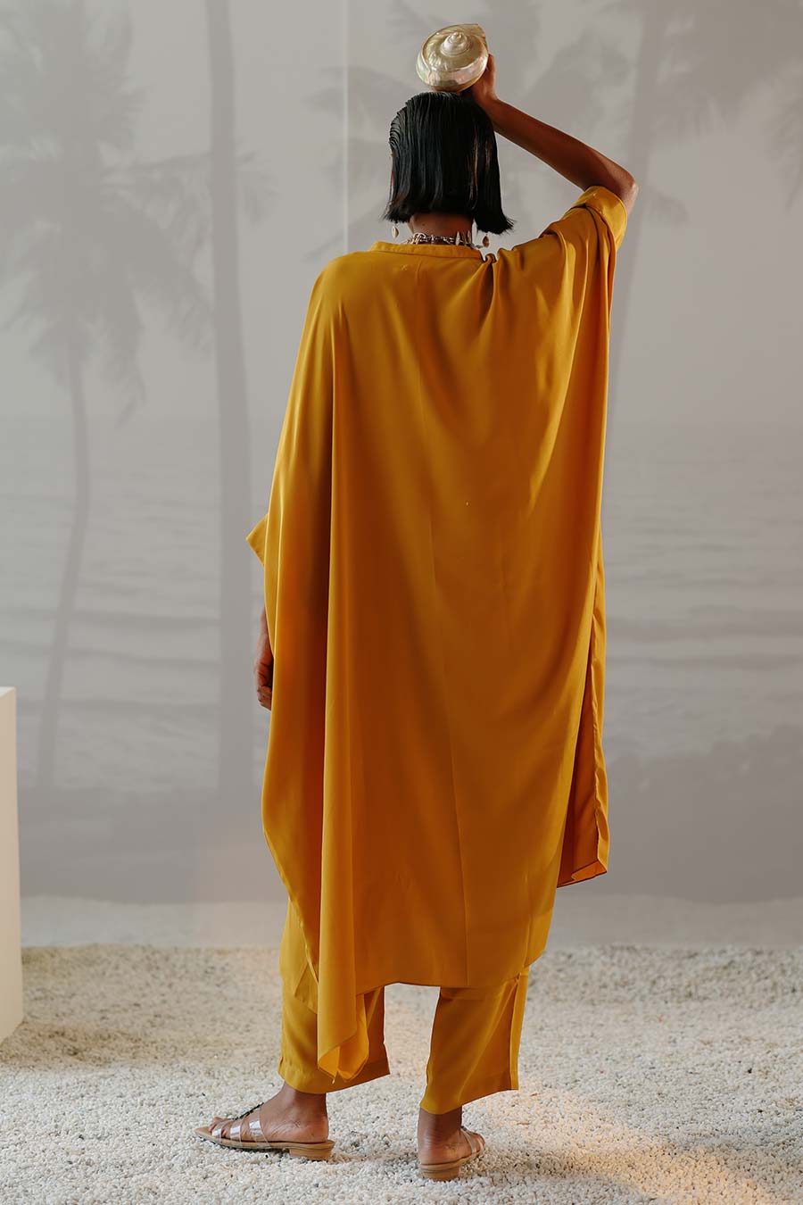 Mustard Long Kaftan & Pant Co-Ord Set