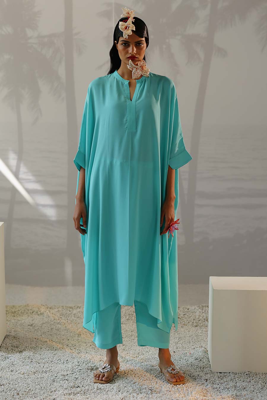 Aqua Long Kaftan & Pant Co-Ord Set