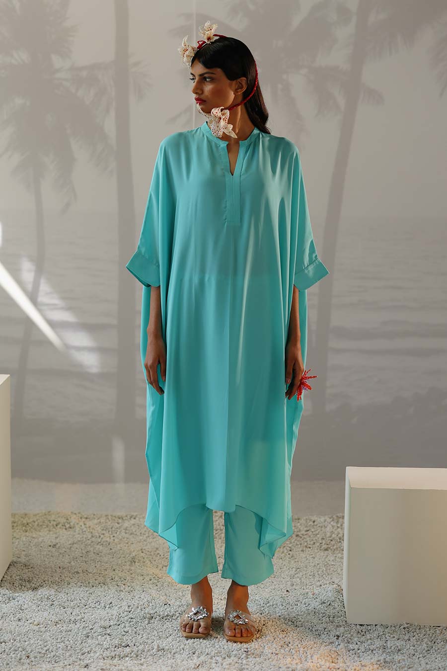 Aqua Long Kaftan & Pant Co-Ord Set