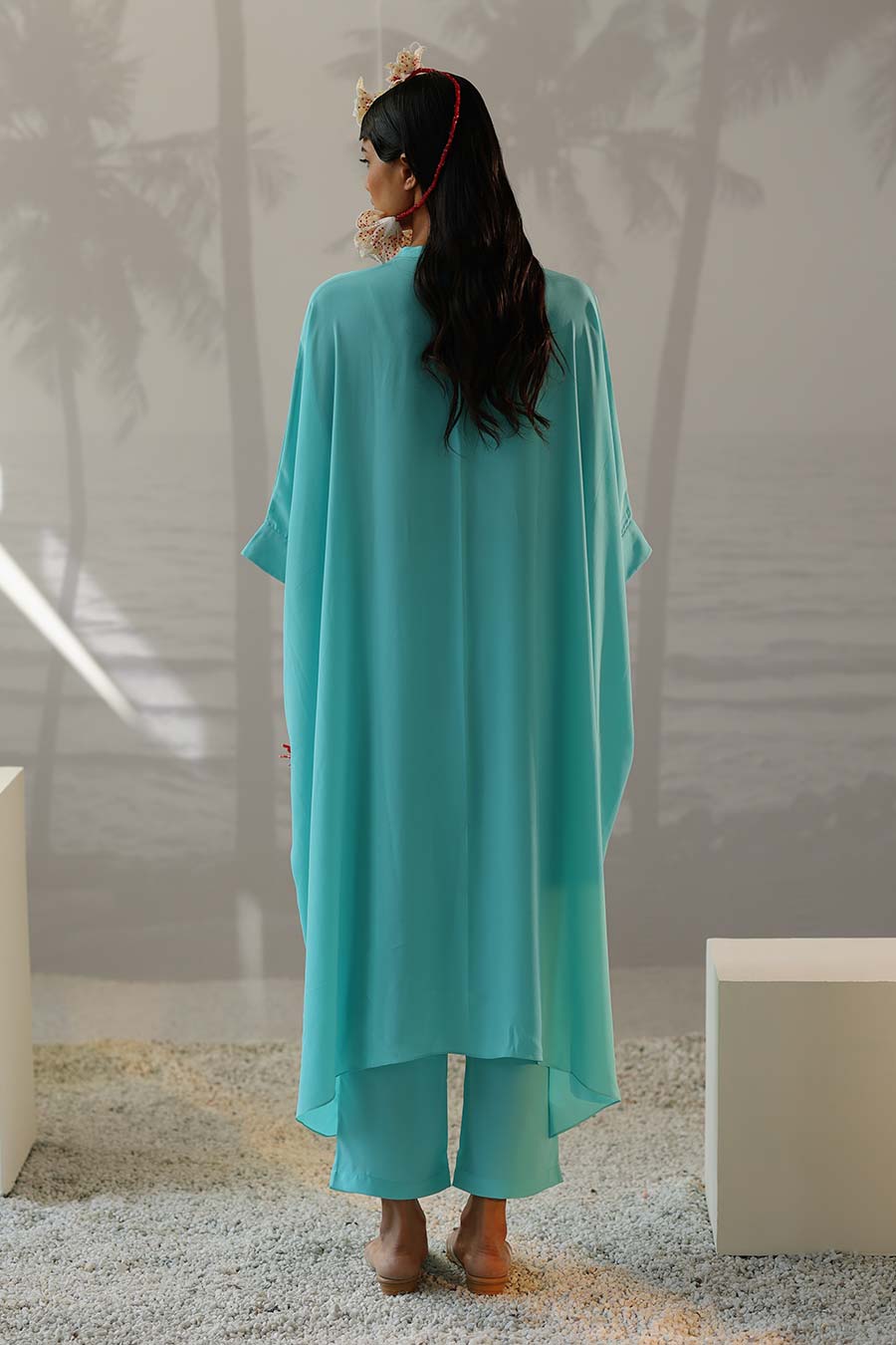 Aqua Long Kaftan & Pant Co-Ord Set