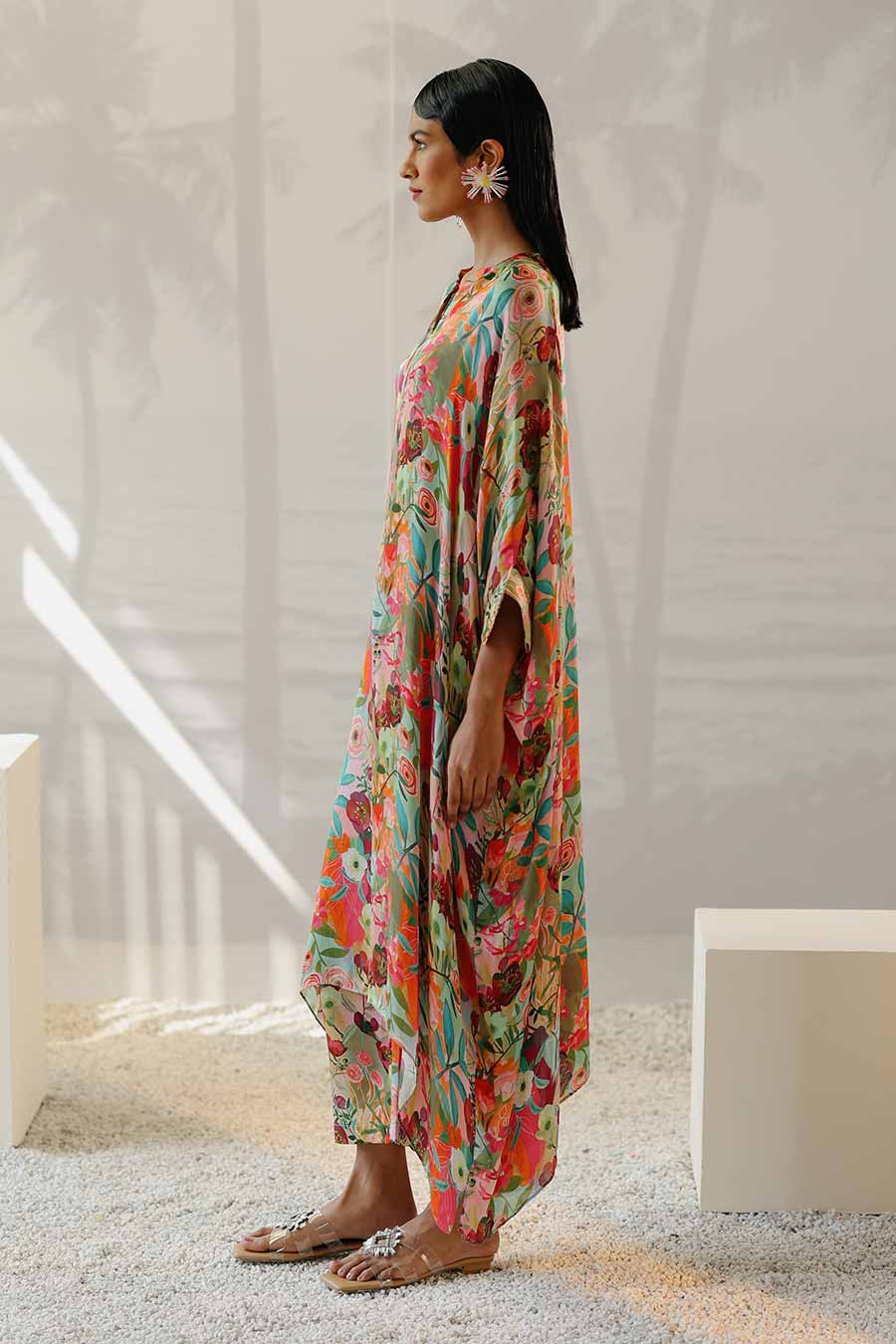 Multicolour Printed Long Kaftan & Pant Co-Ord Set