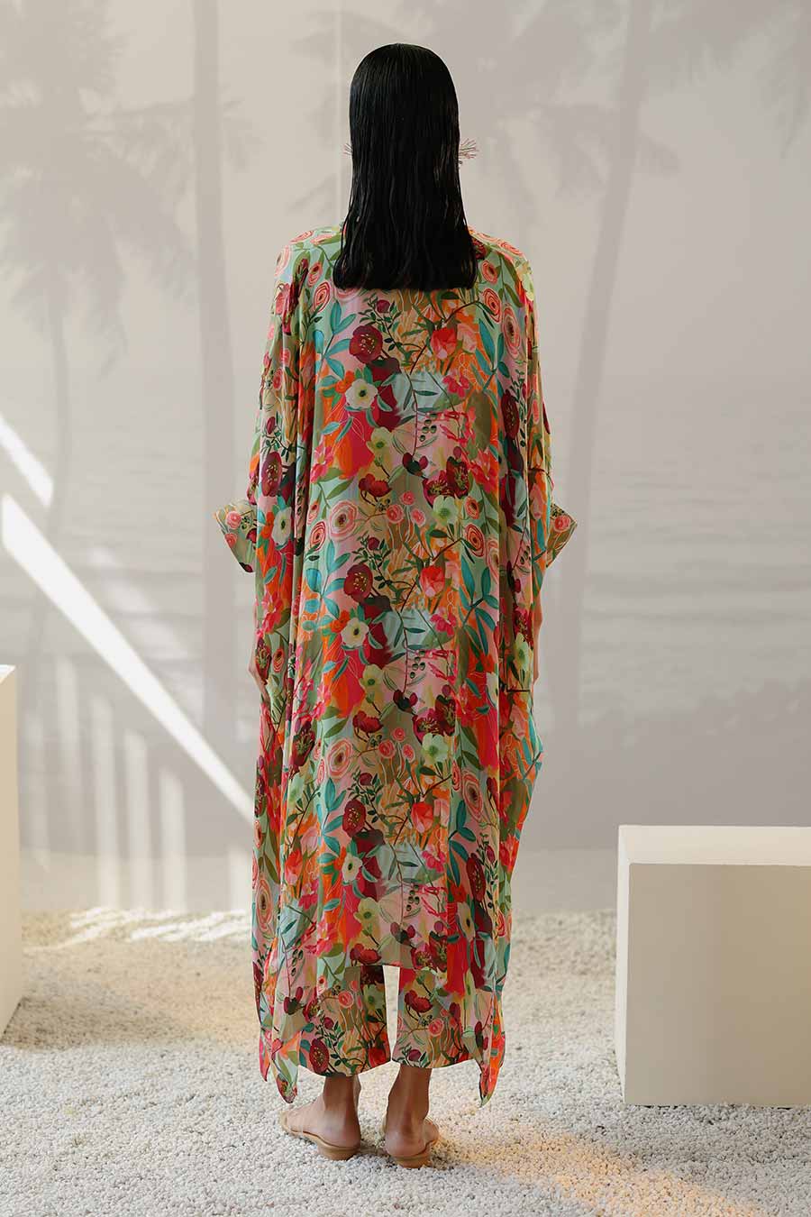 Multicolour Printed Long Kaftan & Pant Co-Ord Set