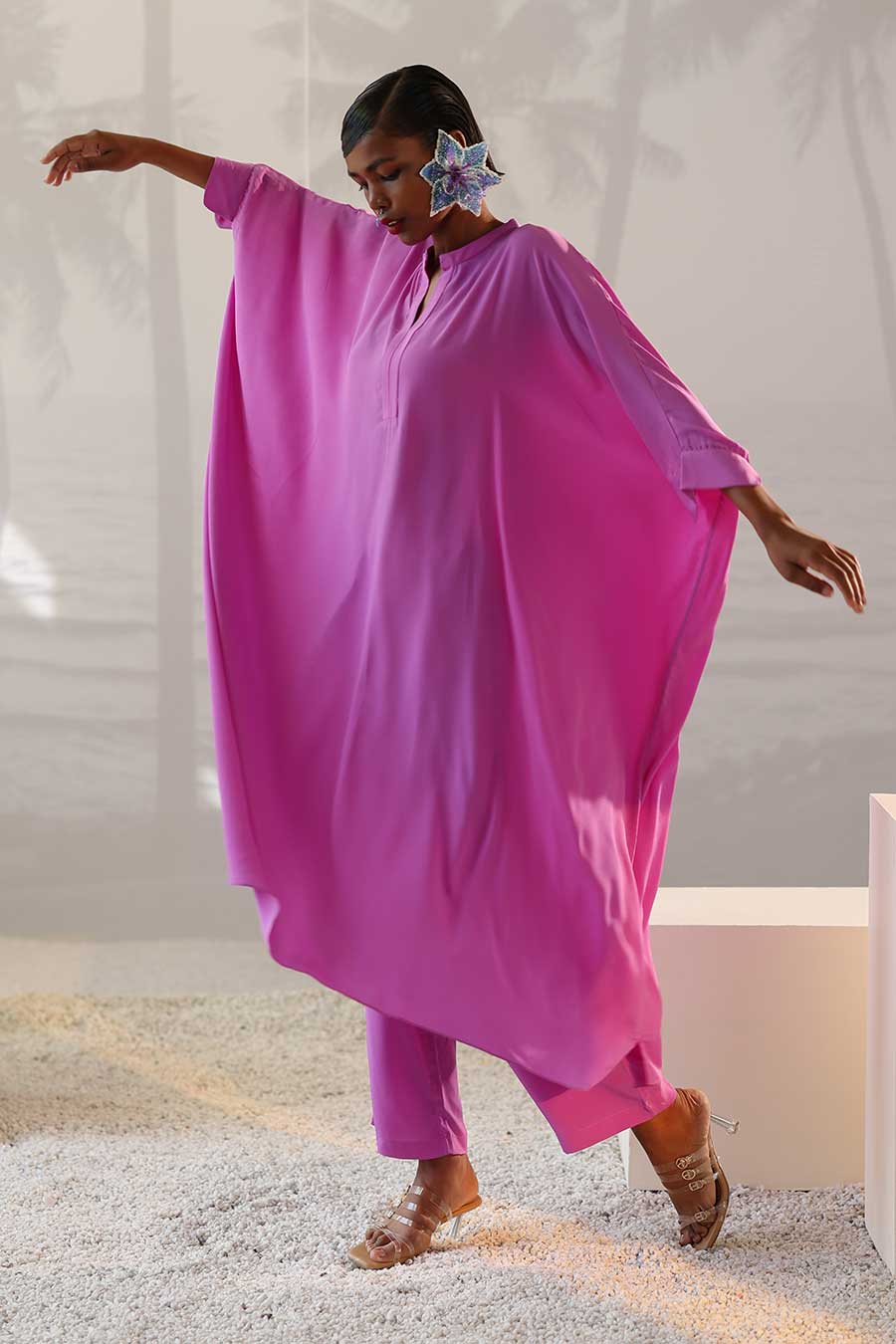 Purple Long Kaftan & Pant Co-Ord Set