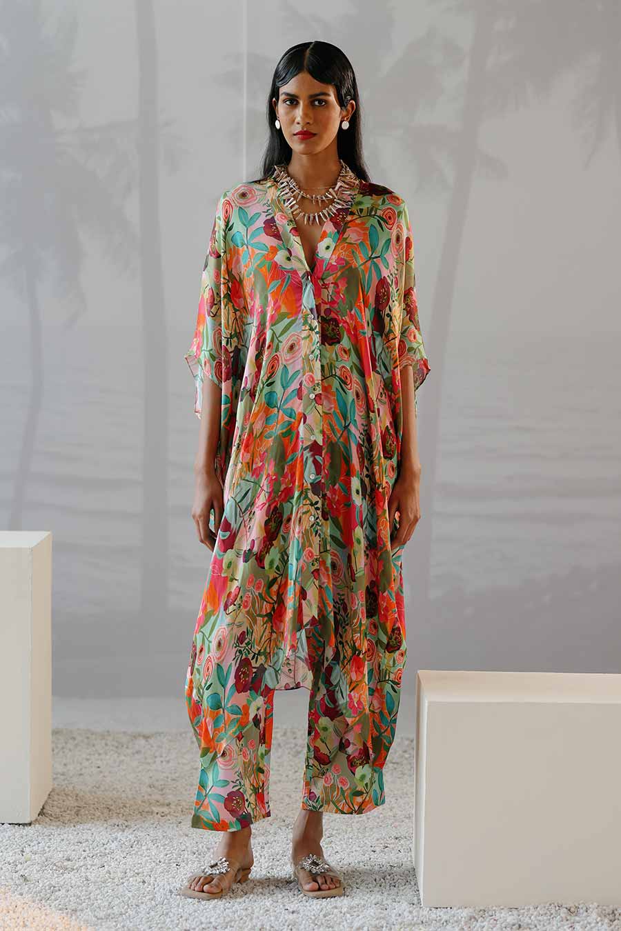 Multicolour Printed Luna Long Shirt & Pant Co-Ord Set