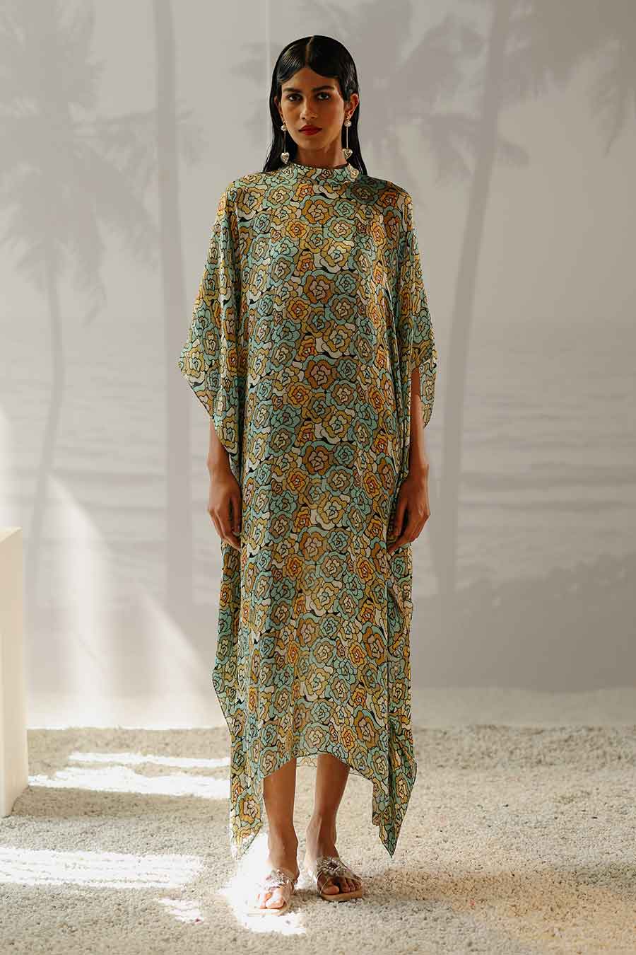 Mint Blue Printed Mimi Kaftan Dress