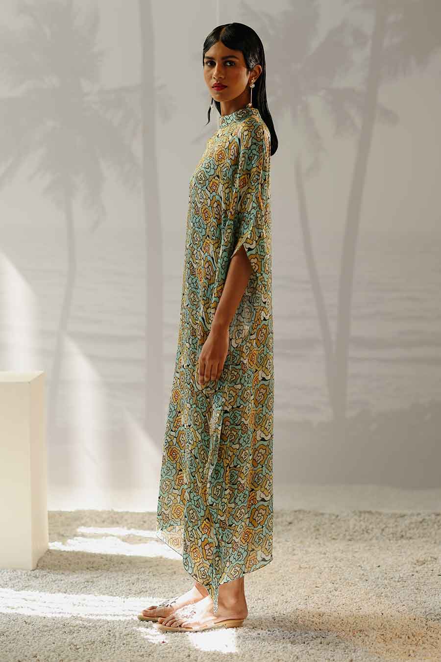 Mint Blue Printed Mimi Kaftan Dress