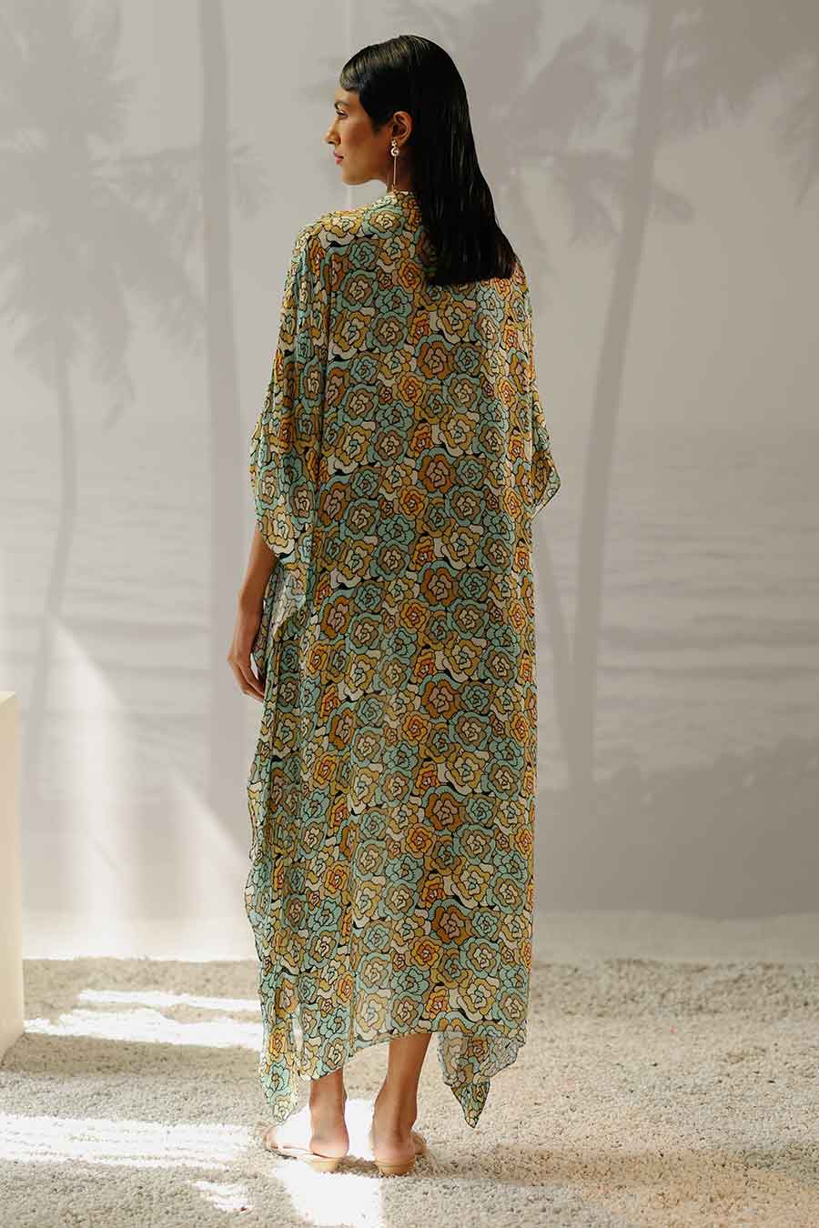 Mint Blue Printed Mimi Kaftan Dress