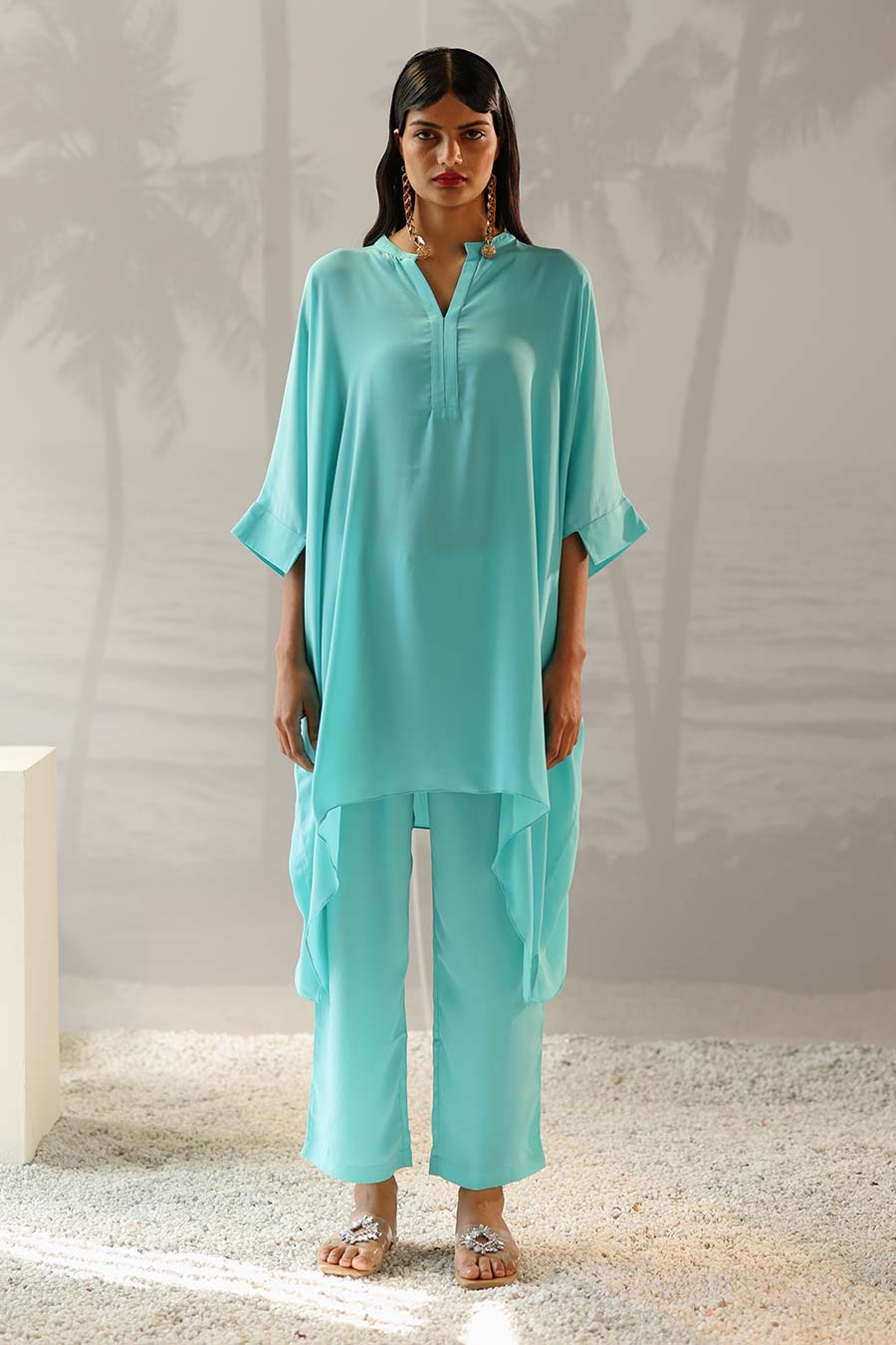 Aqua Short Kaftan & Pant Co-Ord Set