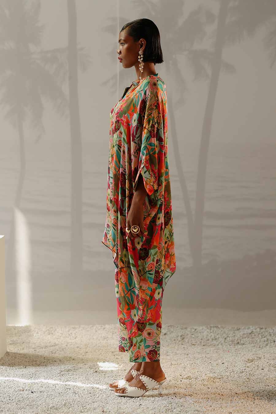 Multicolour Printed Short Kaftan & Pant Co-Ord Set