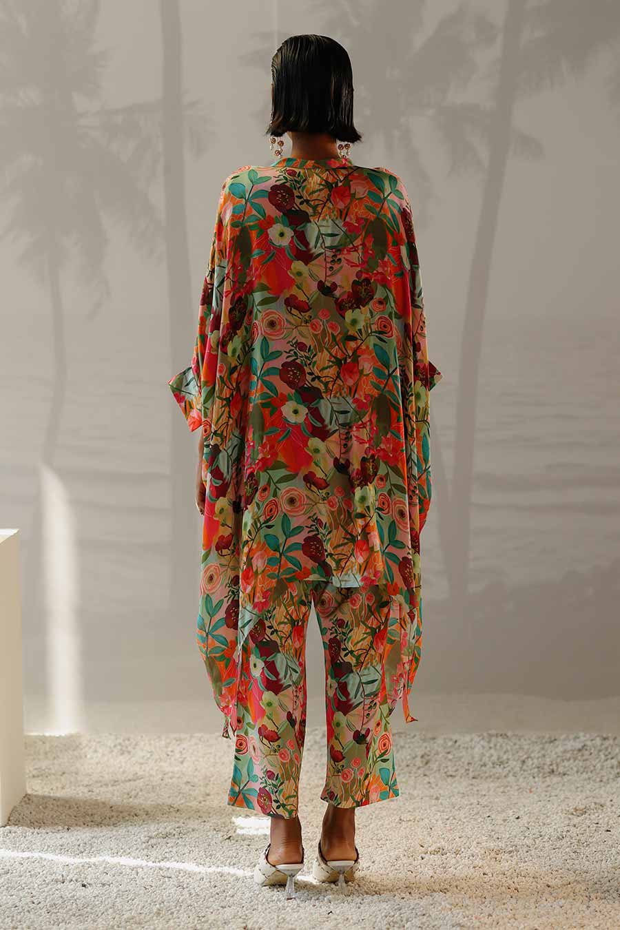 Multicolour Printed Short Kaftan & Pant Co-Ord Set