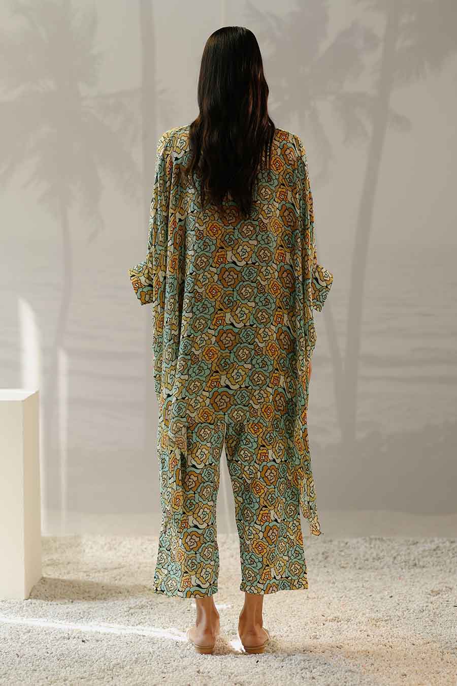 Mint Blue Printed Short Kaftan & Pant Co-Ord Set