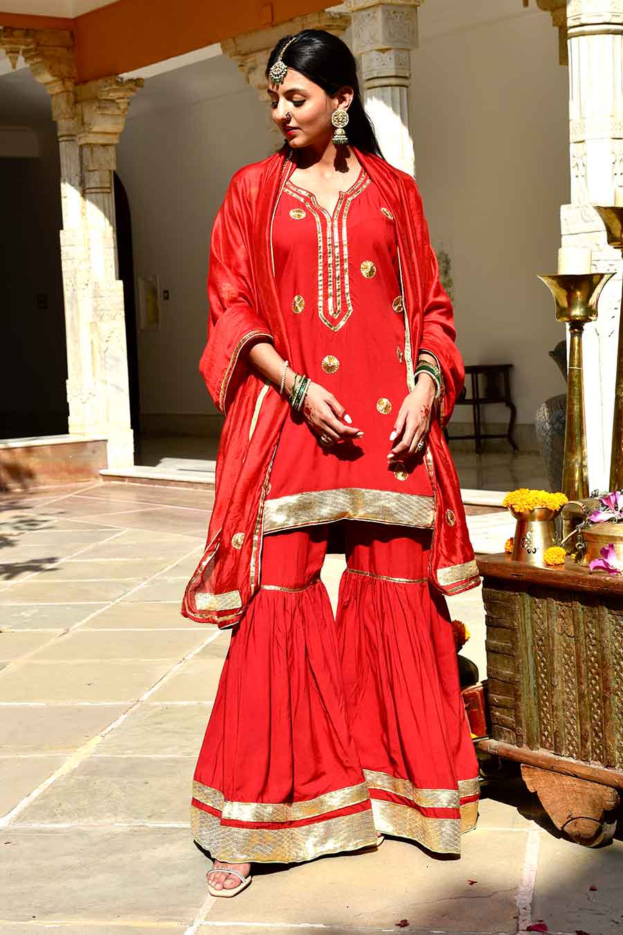 Red Surkh Embellished Gharara Set