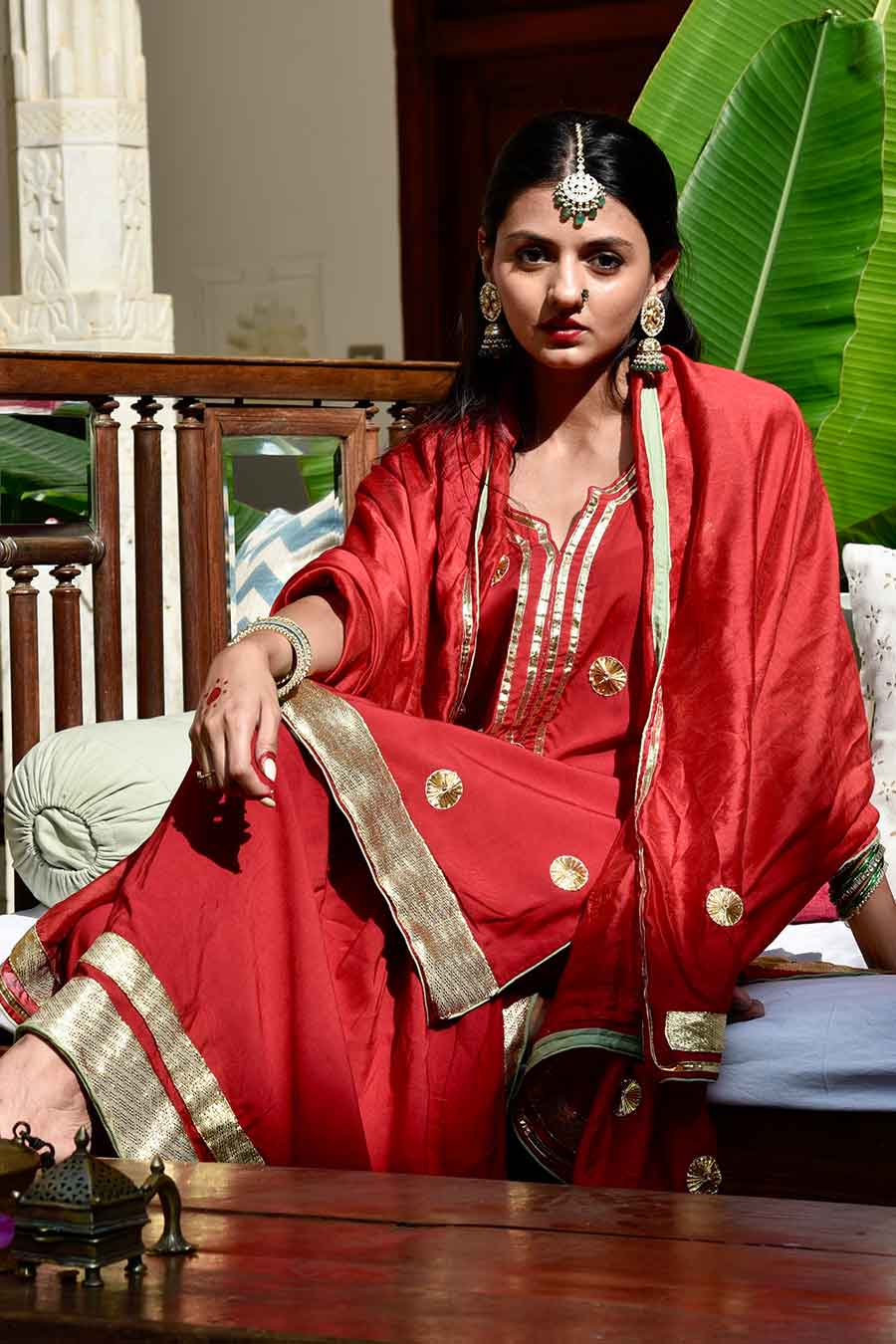 Red Surkh Embellished Gharara Set