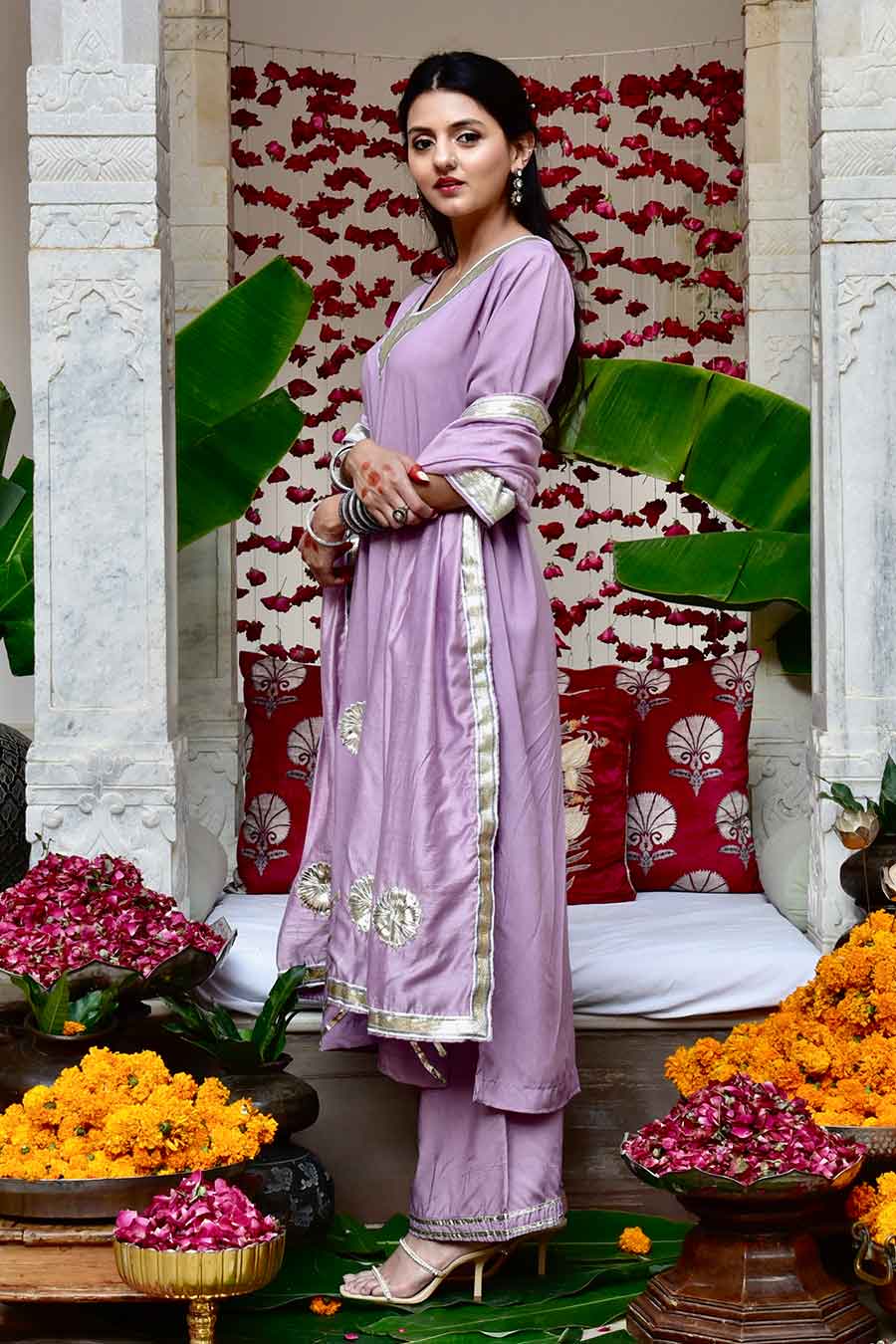 Lavender Kashni Embellished Kurta Set