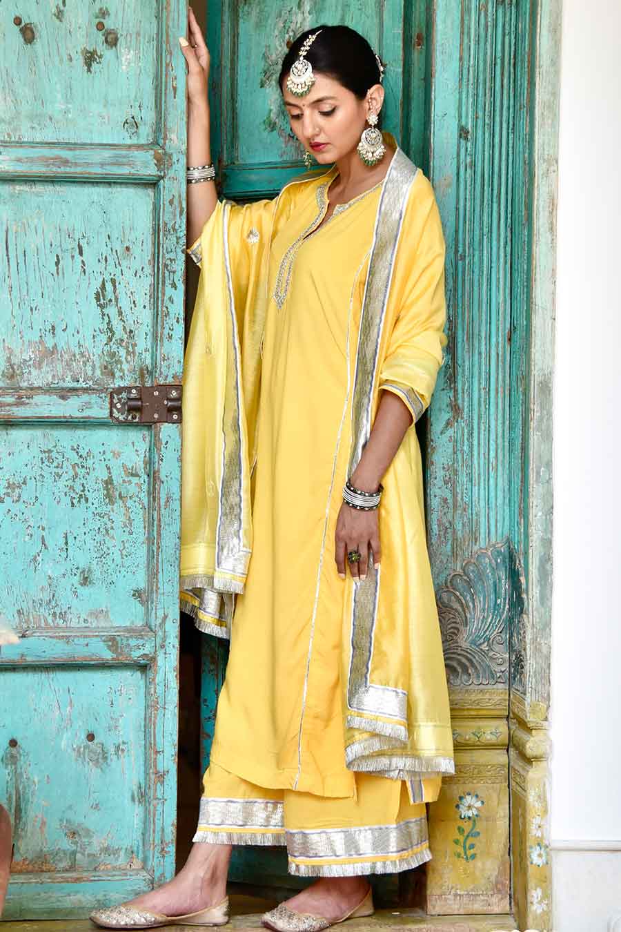 Yellow Champai Embellished Kurta Set