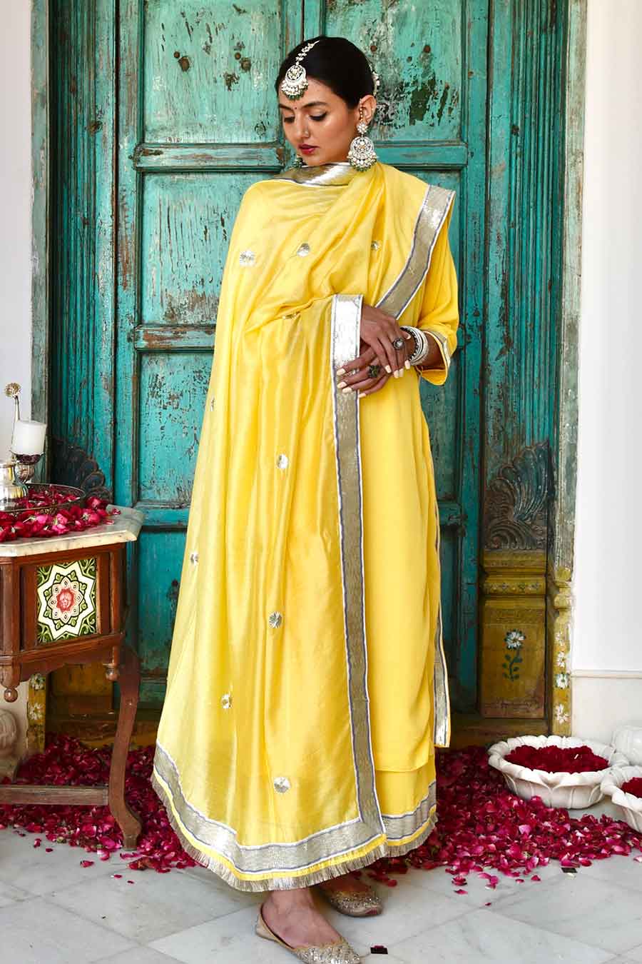 Yellow Champai Embellished Kurta Set