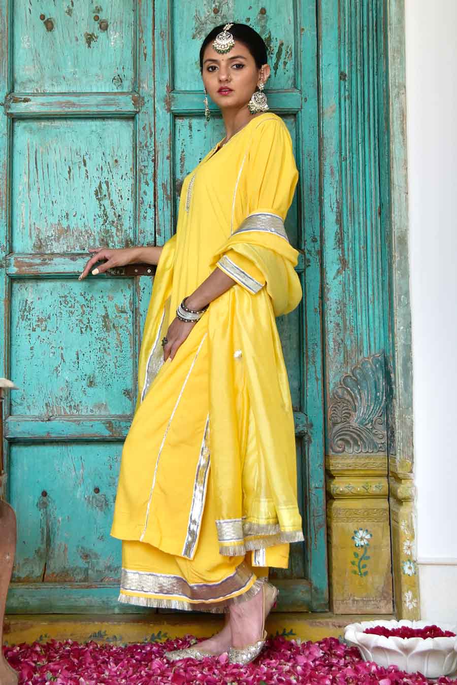 Yellow Champai Embellished Kurta Set