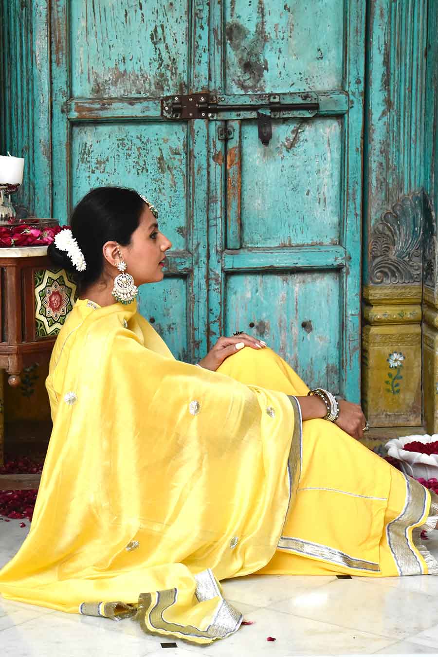 Yellow Champai Embellished Kurta Set