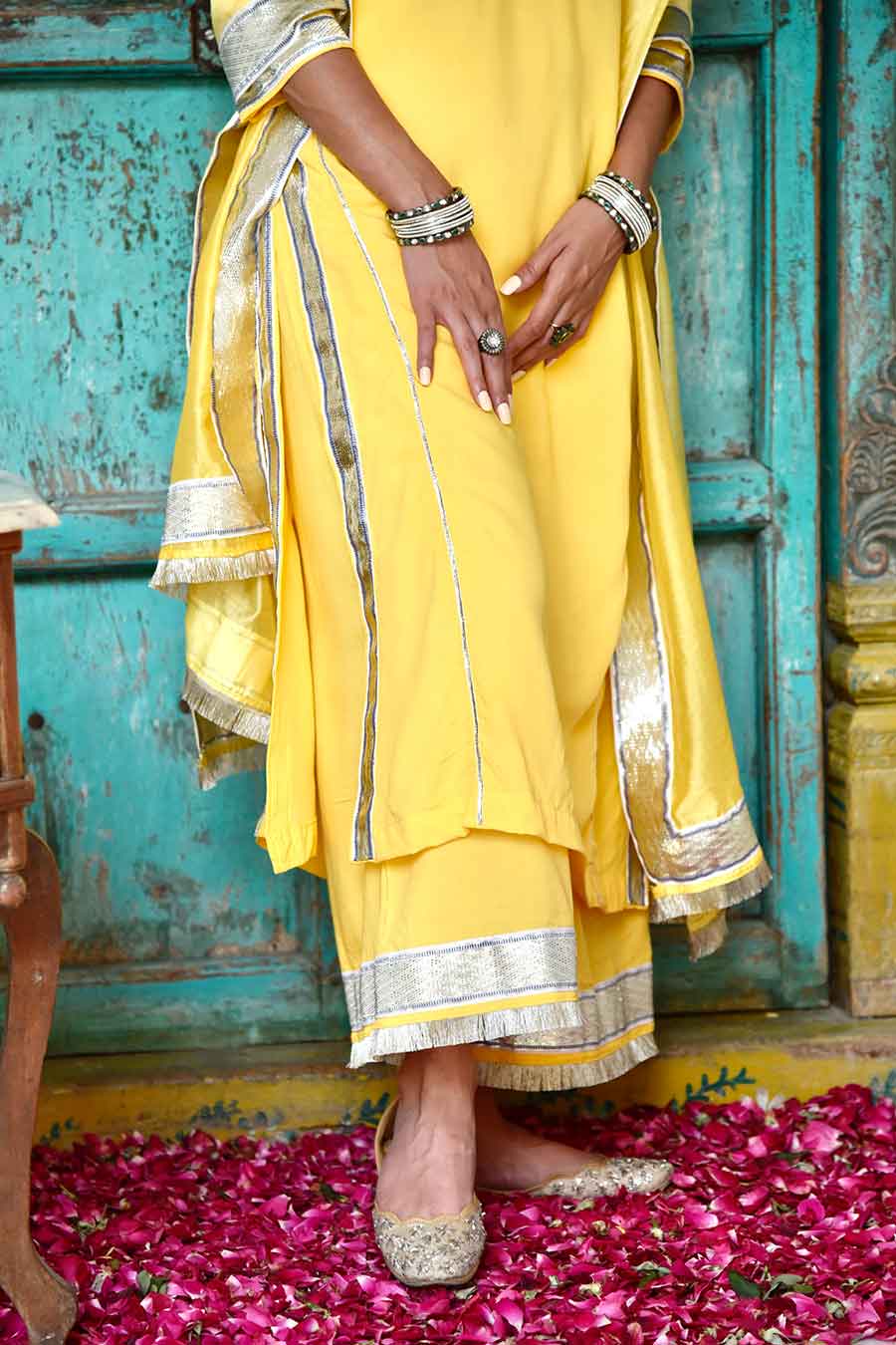 Yellow Champai Embellished Kurta Set