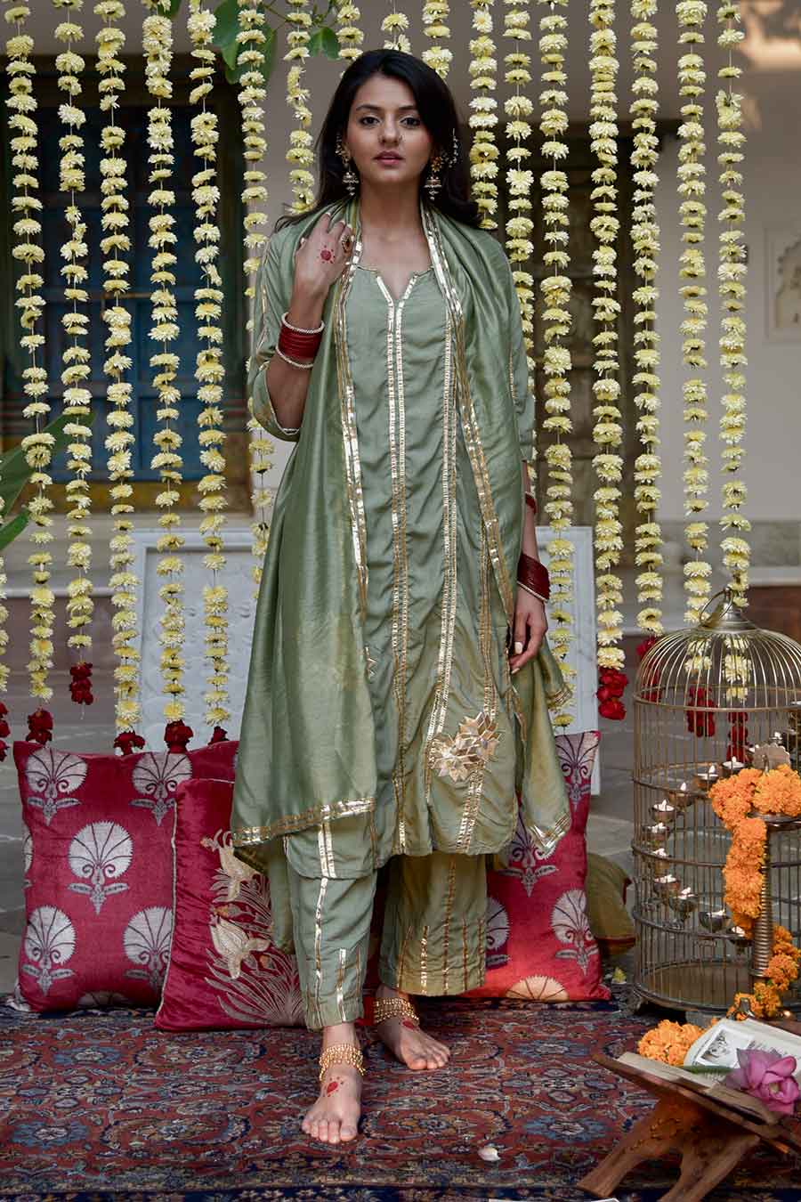 Green Angoori Embellished Kurta Set