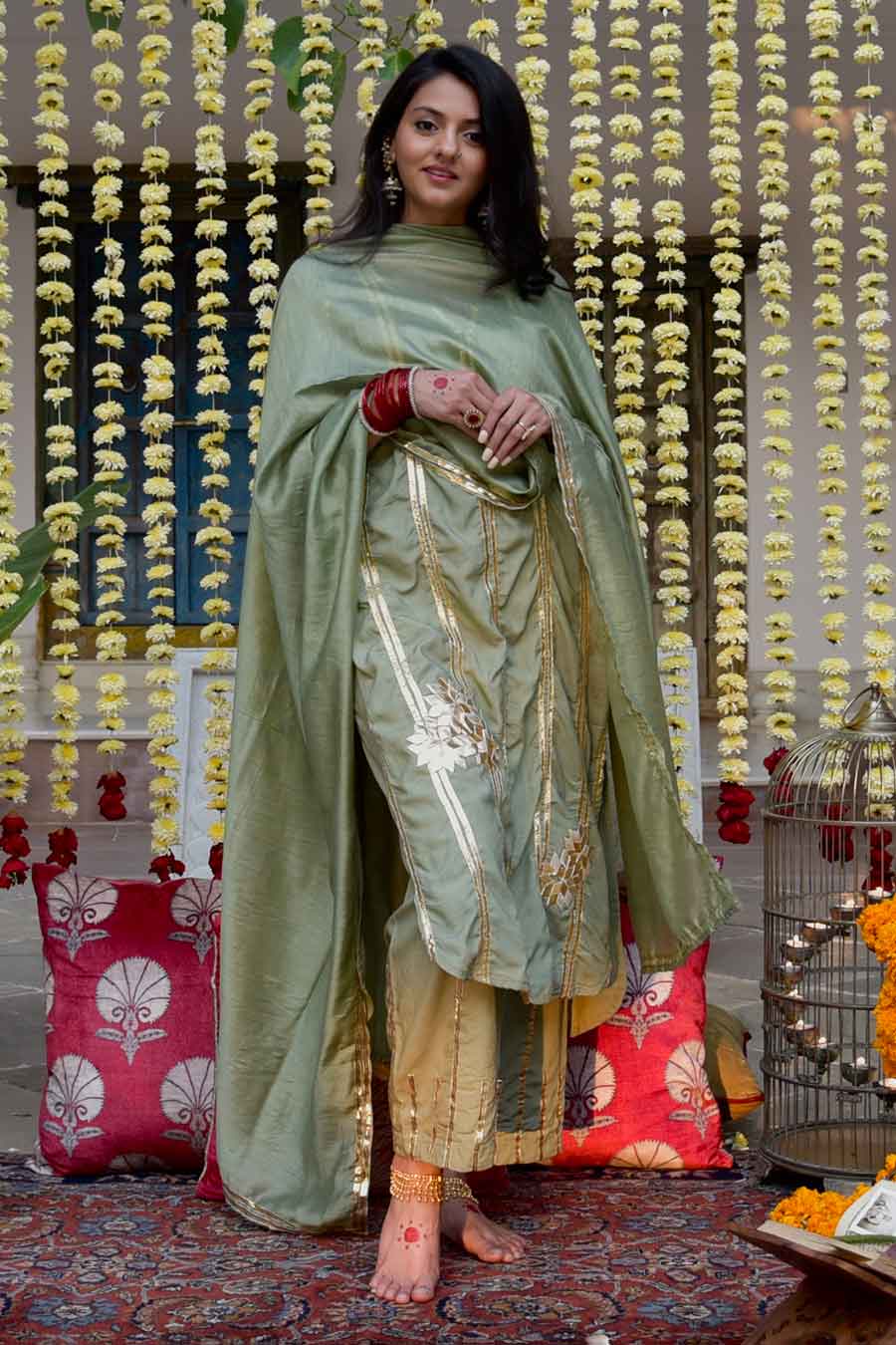 Green Angoori Embellished Kurta Set