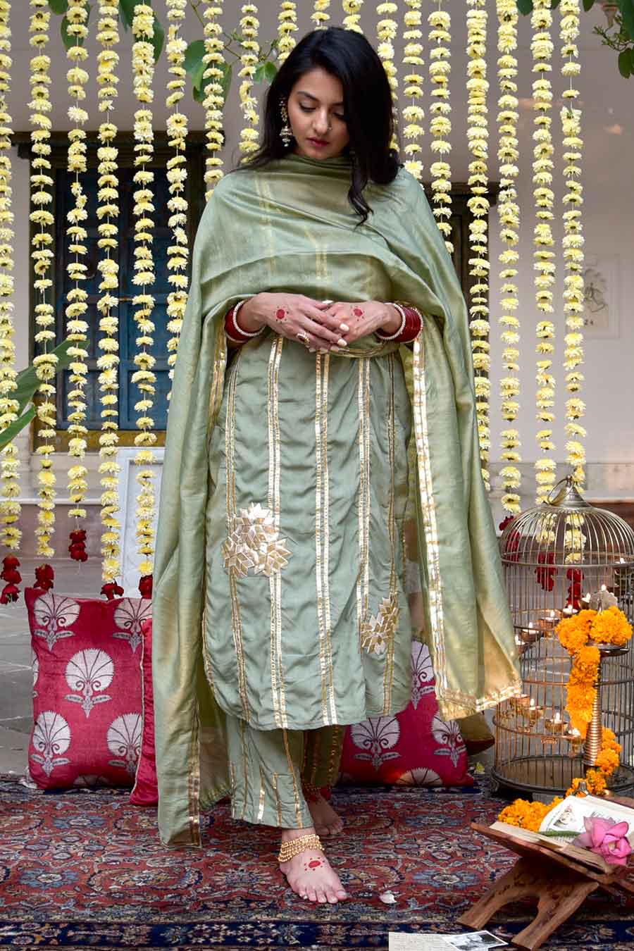 Green Angoori Embellished Kurta Set