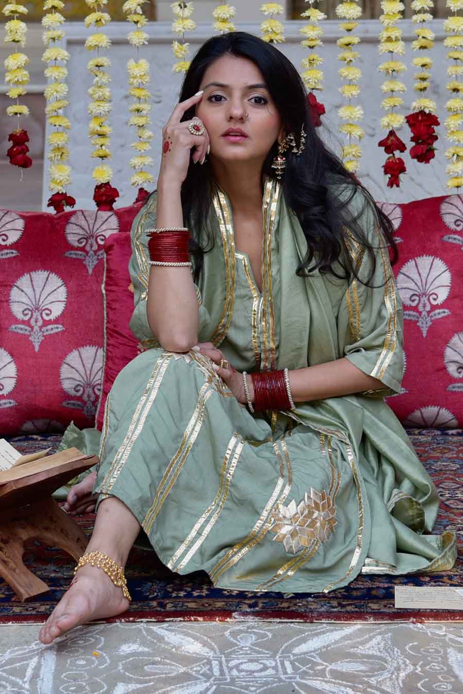 Green Angoori Embellished Kurta Set