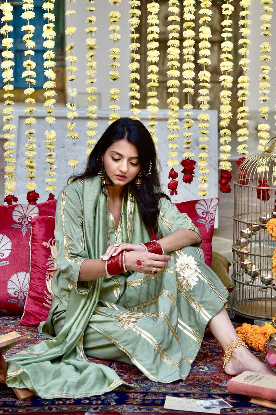 Green Angoori Embellished Kurta Set