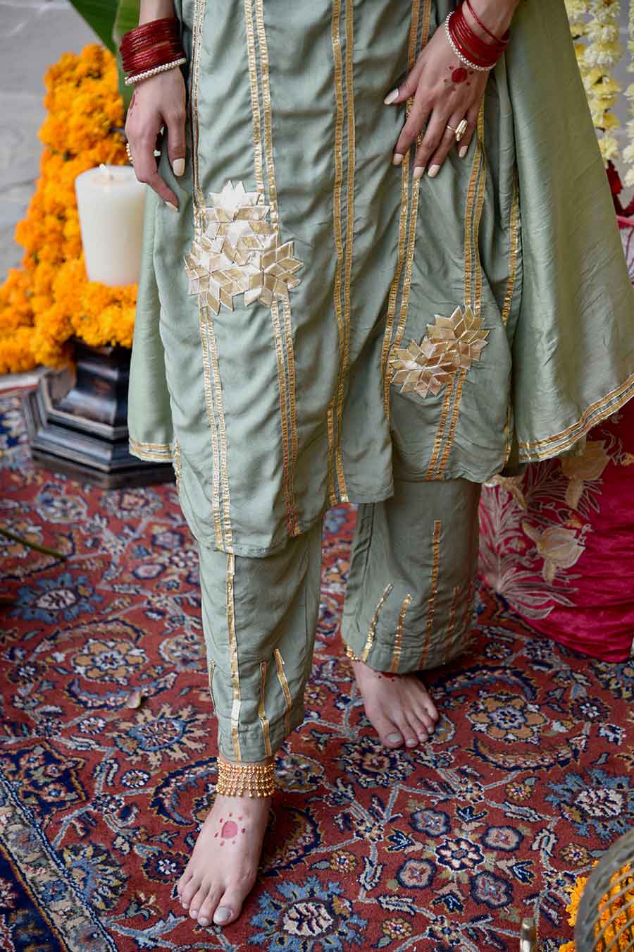 Green Angoori Embellished Kurta Set