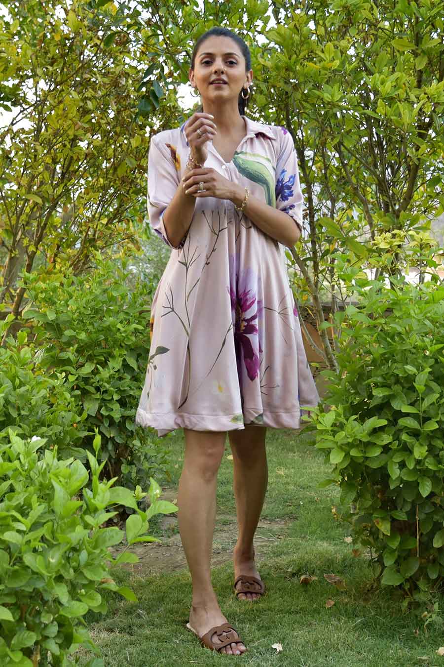 Pink Zinnia Printed Button Dress