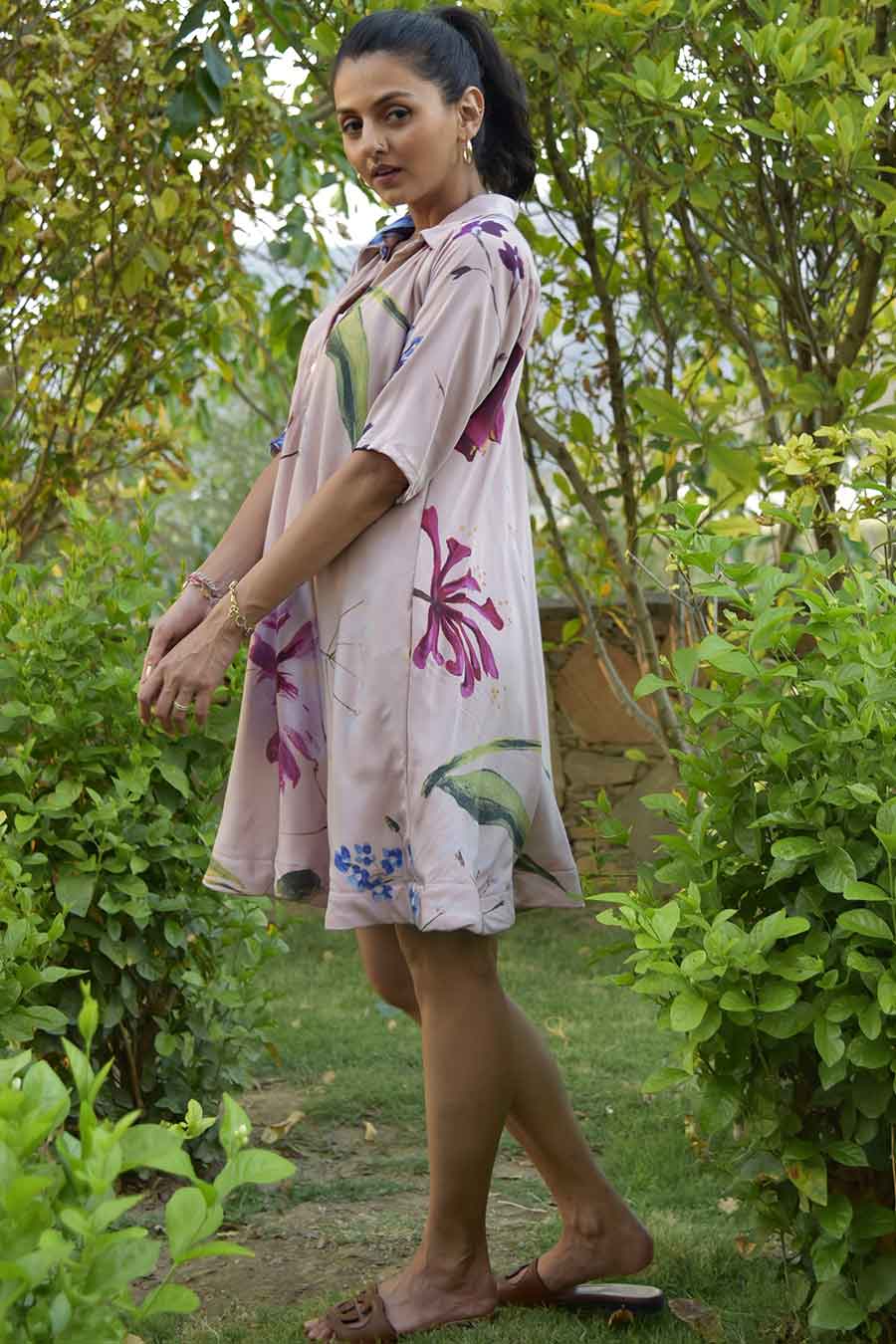 Pink Zinnia Printed Button Dress