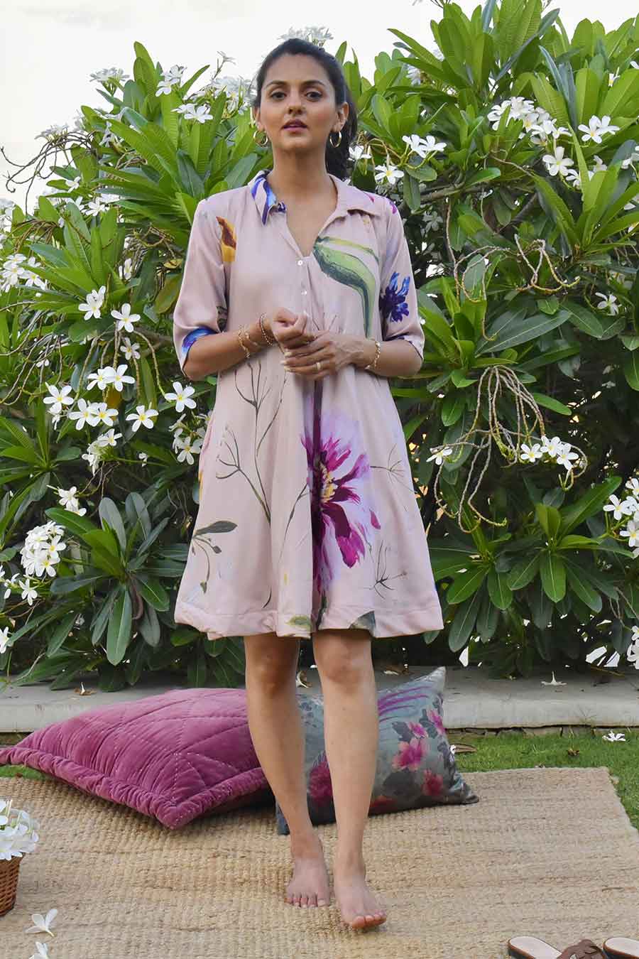 Pink Zinnia Printed Button Dress