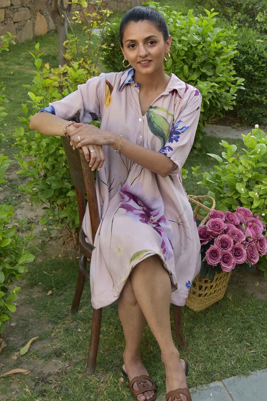 Pink Zinnia Printed Button Dress