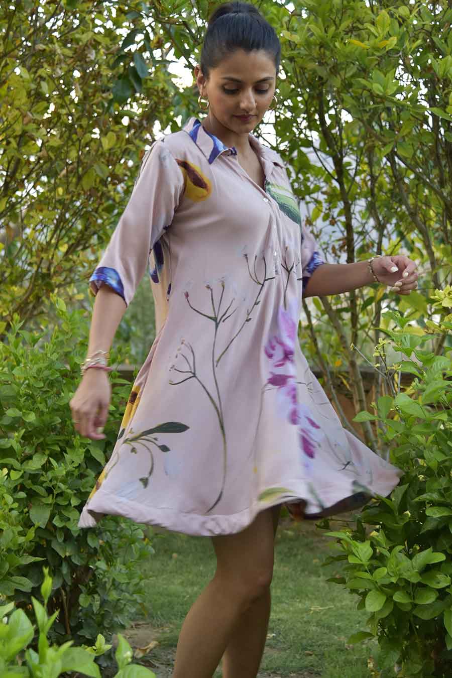 Pink Zinnia Printed Button Dress