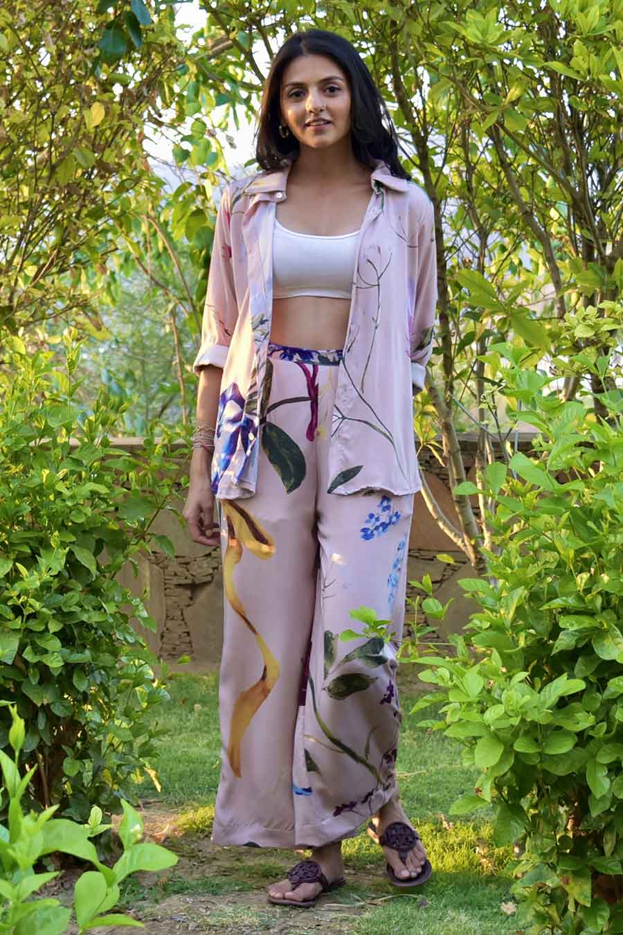 Pink Clara Printed Shirt & Pant Co-Ord Set