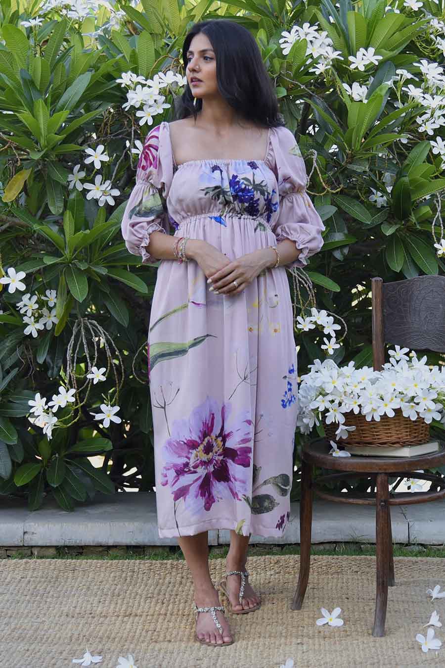 Pink Alissa Printed Midi Dress