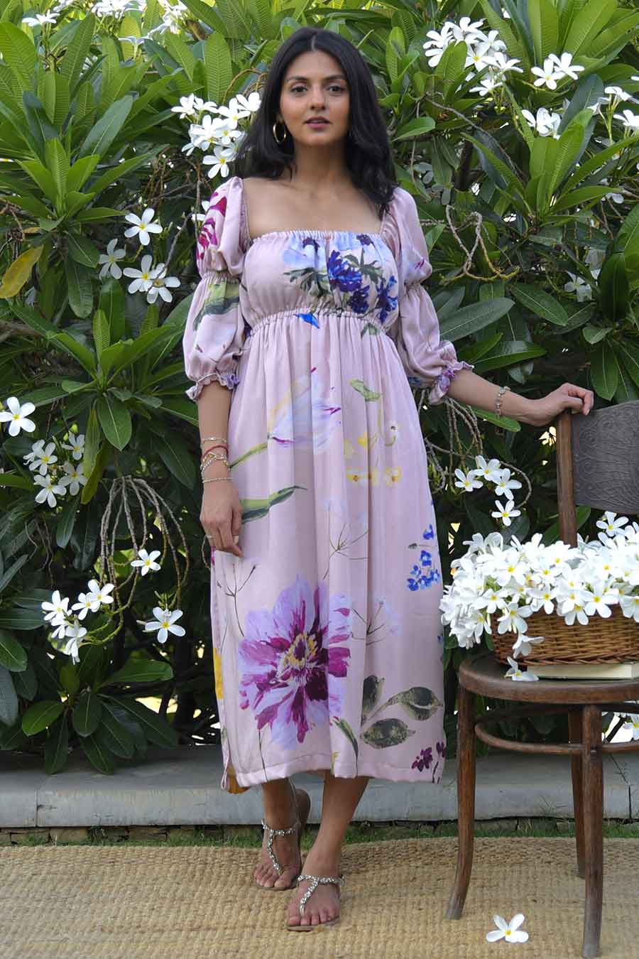 Pink Alissa Printed Midi Dress