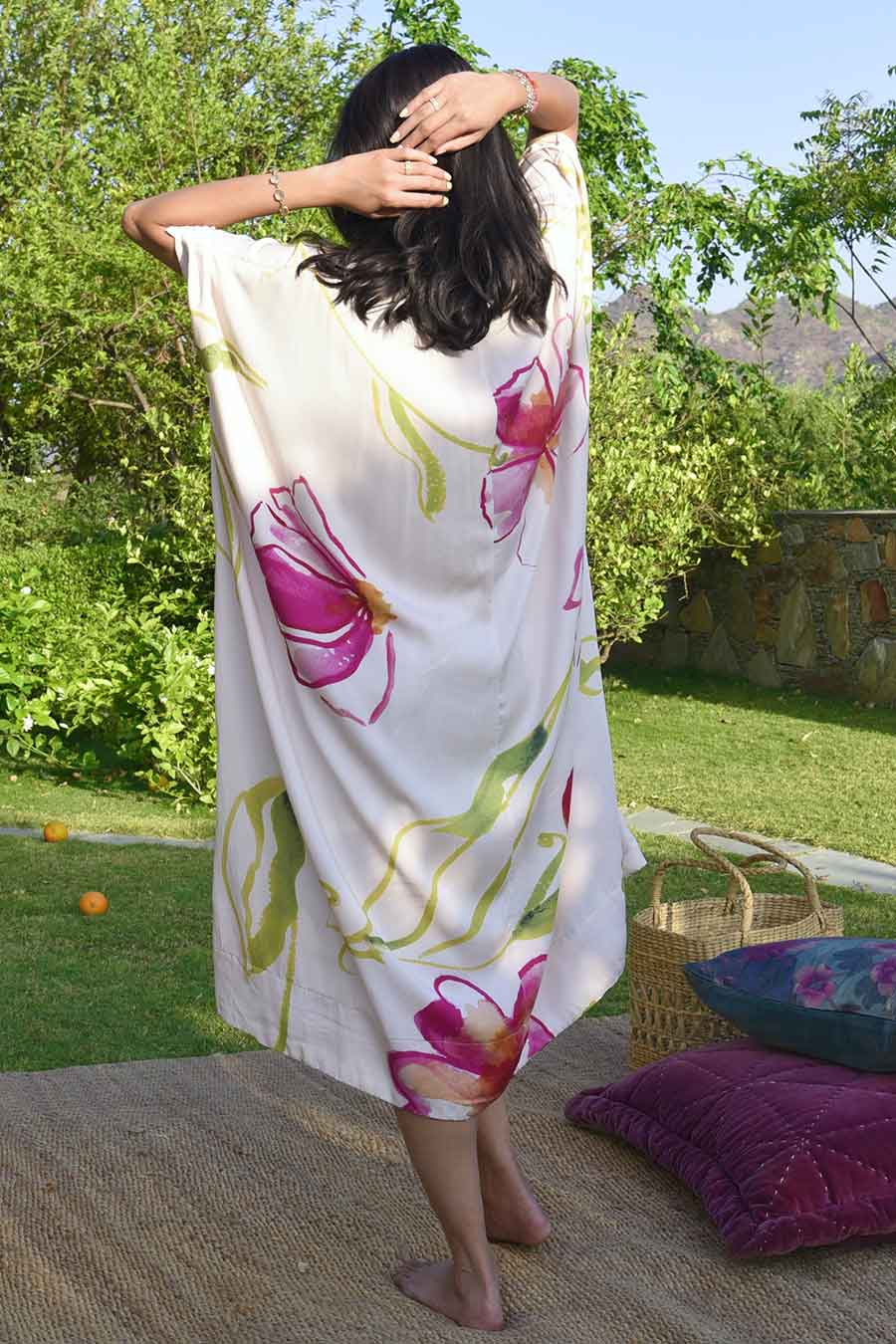 Cream Laurel Printed Kaftan Dress