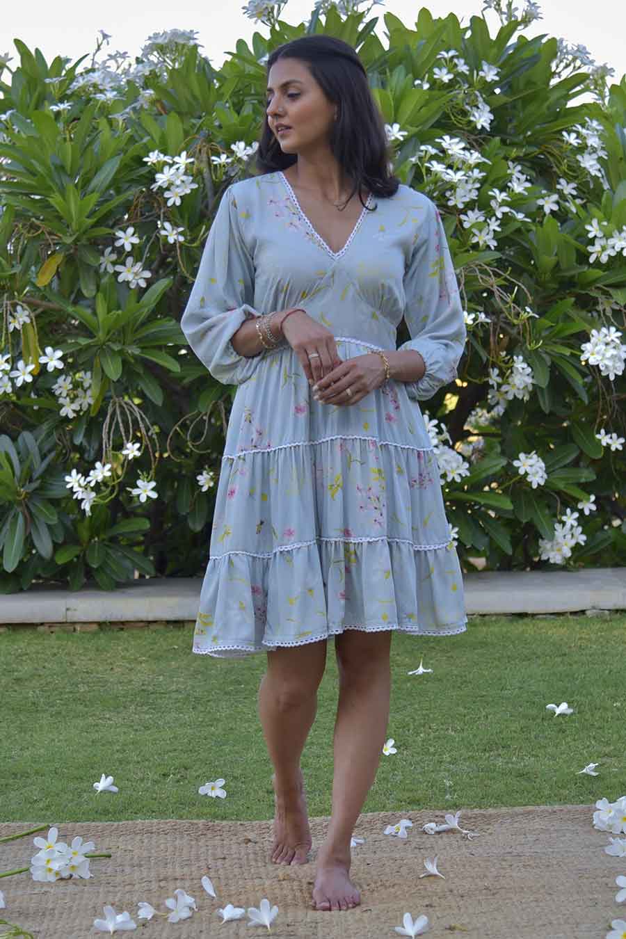 Blue Daphne Printed Tiered Dress