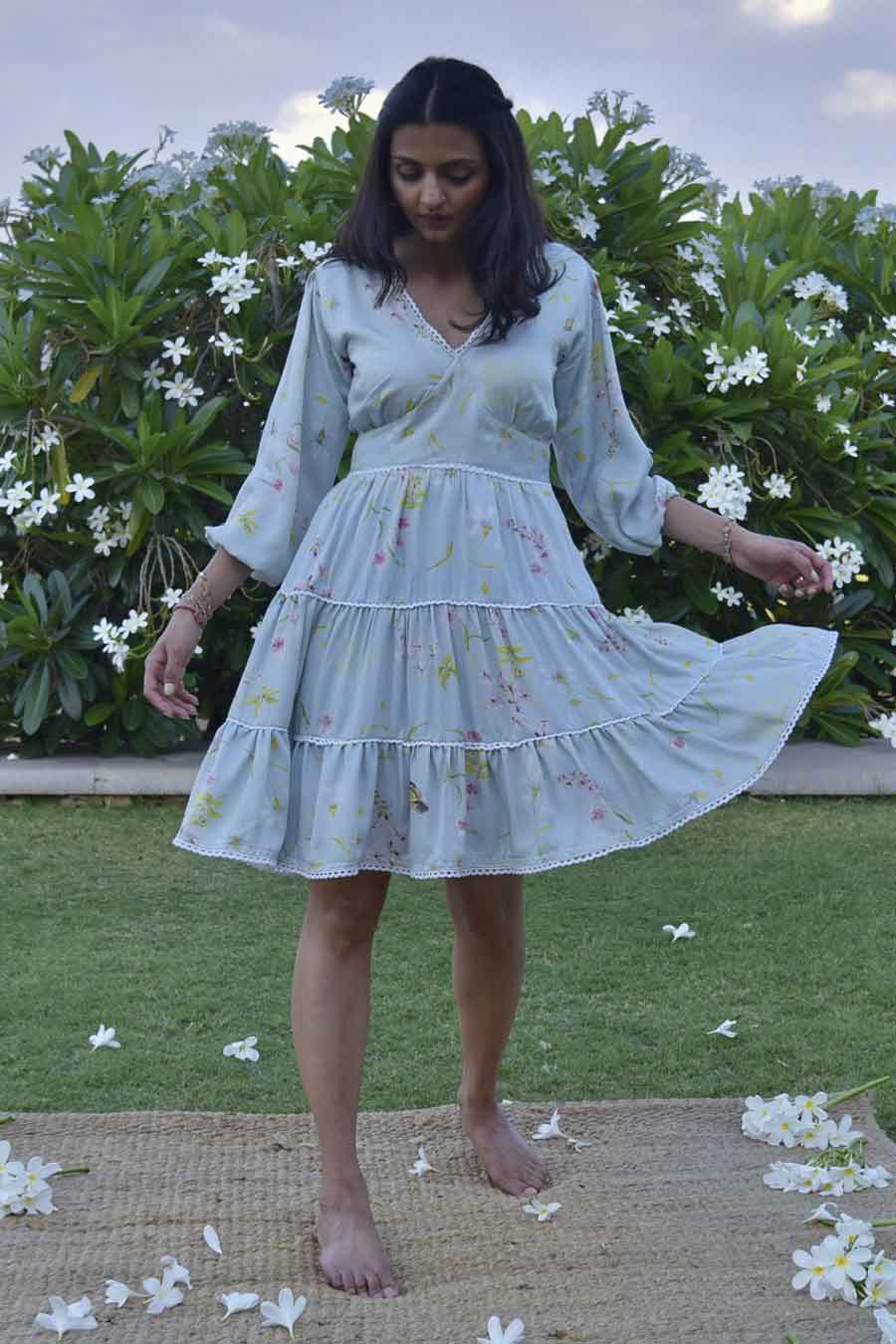 Blue Daphne Printed Tiered Dress