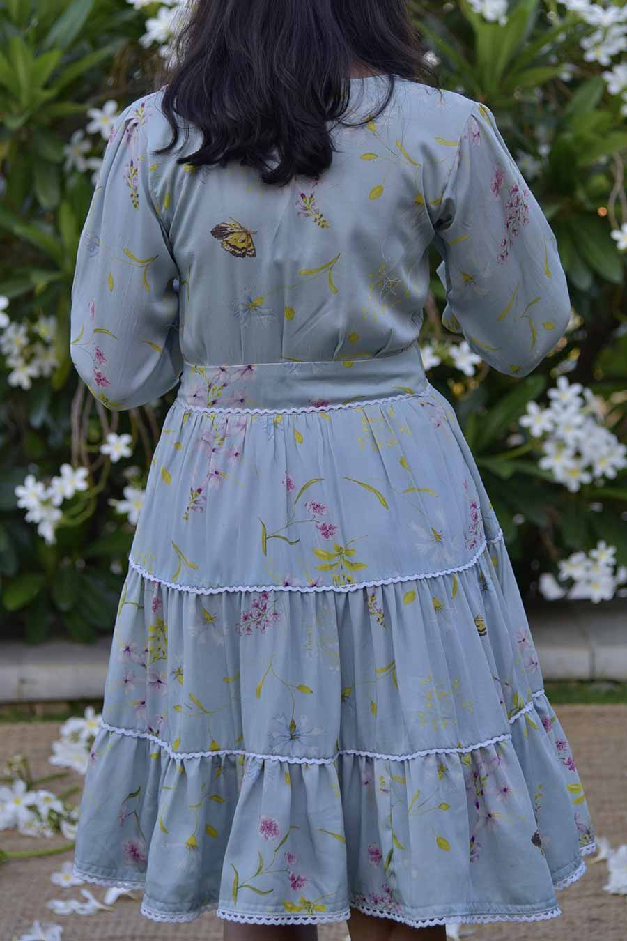 Blue Daphne Printed Tiered Dress