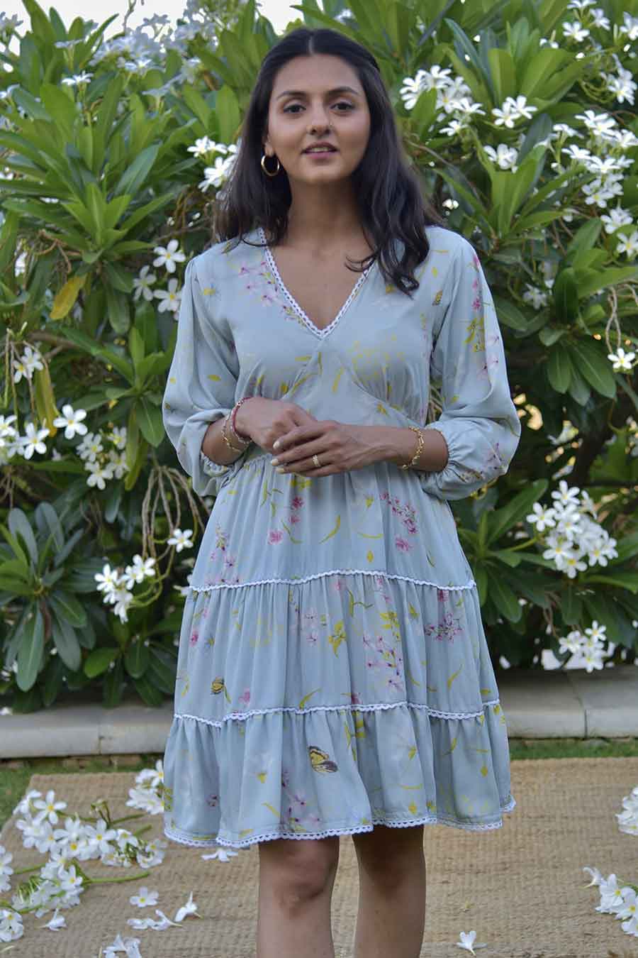 Blue Daphne Printed Tiered Dress