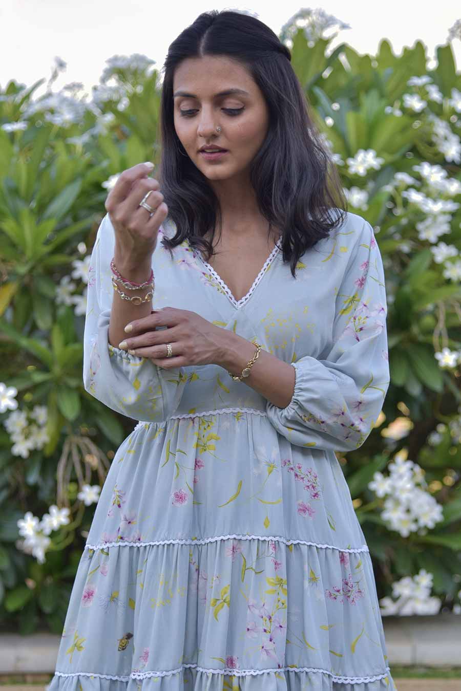 Blue Daphne Printed Tiered Dress